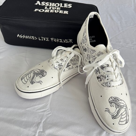 NWT WHITE Size 13 Assholes Live Forever Vans Style Sneakers Skate Shoes - Picture 1 of 10